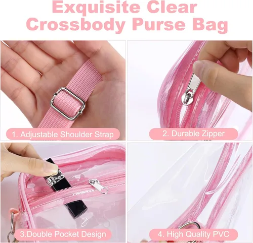 Vista 4 de Clear Crossbody Bag, Stadium Approved Clear Purse Bag With Adjustable Shoulder Strap, Messenger Bags