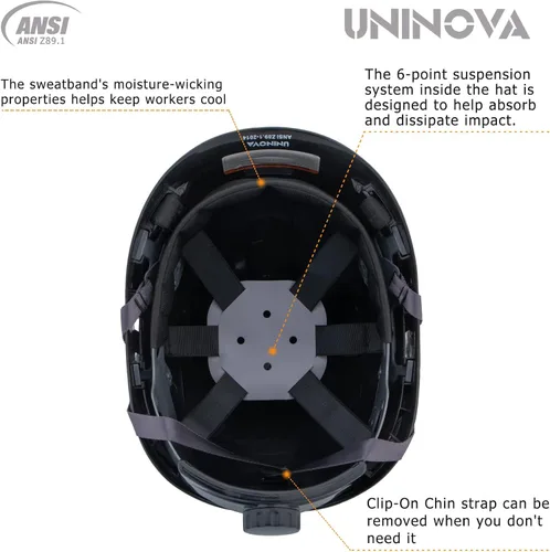 Vista 5 de Hard Hat Construction OSHA Safety Helmet 6 Pt Suspension Adjustable Suspension Cascos De Construccion