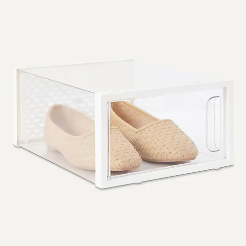 Vista 3 de Amazon Basics Caja organizadora de zapatos transparente apilable y plegable, pequeña, paquete de 12
