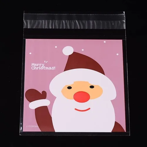 Vista 10 de Mega Pet 100 bolsas de plástico rectangulares de celofán con patrón de Papá Noel, bolsas de plástico OPP, autoadhesivas, bolsas de celofán, bolsas