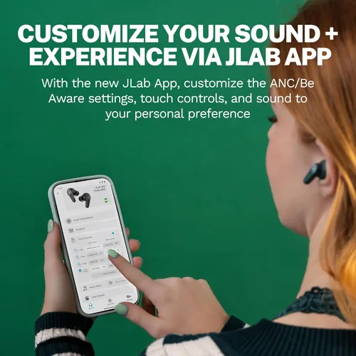Vista 5 de JLab Go Pods ANC Auriculares True Wireless Bluetooth y Estuche de Carga, Cancelación Activa de Ruido Híbrida + Sé Consciente para una Escucha Salvia