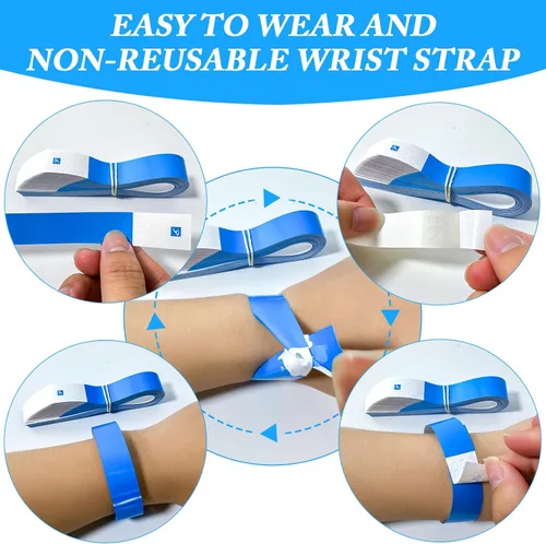 Vista 4 de 600 pulseras de papel para eventos, bandas de muñeca resistentes al desgarro, bandas impermeables de neón, desechables, pulseras adhesivas