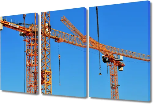 Vista 15 de TUMOVO Arte de pared con diseño de grúa para dormitorio, 3 piezas de grúa pesada al anochecer en un sitio de construcción, póster, pintura, arte