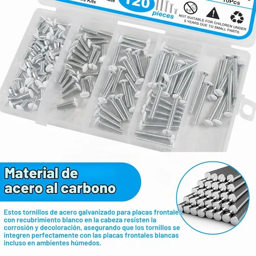 Vista 4 de Juego de 120 tornillos blancos para placa de pared, tornillos de salida blancos de 6-32 hilos, tornillos de placa de interruptor de panel
