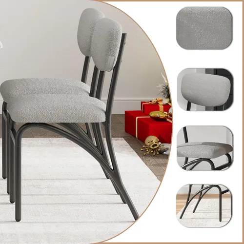 Vista 4 de GarveeHome Juego de mesa de comedor de 5 piezas para 4, mesa de cocina moderna con 4 sillas de bouclé, mesa de comedor rectangular con estante