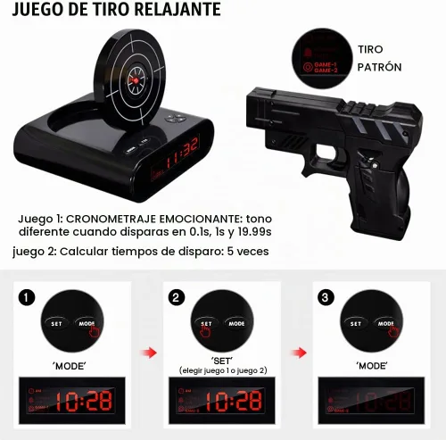 Vista 5 de Lock N' Load Gun Despertador/Objetivo Despertador/Reloj Creativo - Negro