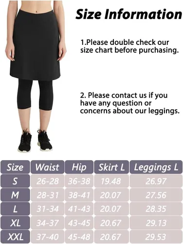 Vista 3 de HOKOYI Falda atlética de 20 pulgadas hasta la rodilla para mujer con leggings adjuntos, modestos, bolsillos con cremallera