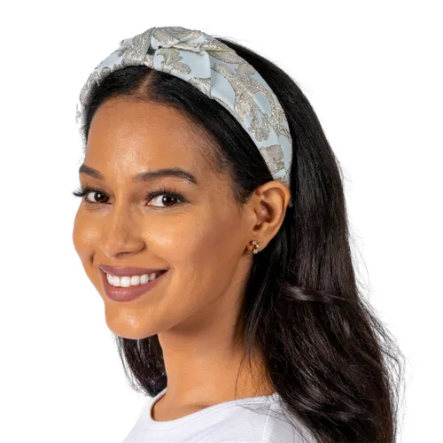 Vista 13 de Diadema anudada para mujer (beige con perlas), diadema ancha anudada, beige con ribete de encaje y perlas pequeñas