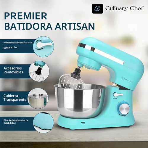 Vista 5 de CULINARY CHEF - Batidora de pie de 4.5L con cuenco de acero inoxidable, batidora eléctrica de cocina con cabezal abatible, gancho para masa, batidor
