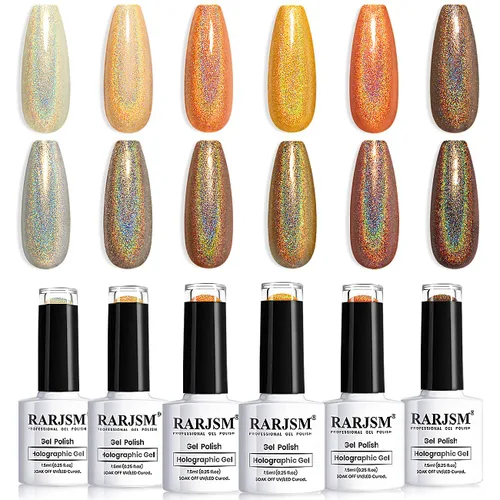 Vista 9 de RARJSM Juego de esmaltes de gel holográfico, color verde turquesa, kit de esmalte de uñas de gel con purpurina, colección de verano, 6