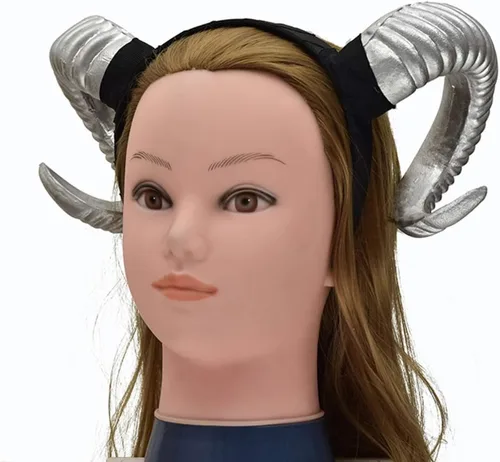 Vista 4 de NUOBESTY Diadema de cuerno de oveja, diadema de cuernos de demonio del diablo para disfraz de Halloween, cosplay, accesorios de fotos (plateado)