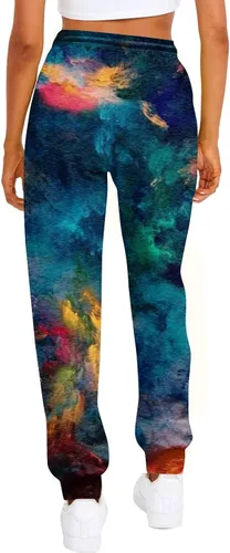 Vista 5 de Pantalones deportivos para mujer con bolsillos, cintura elástica, leggings suaves, teñido anudado, pantalones de entrenamiento de cintura alta