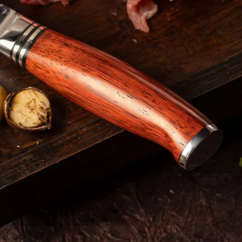 Vista 8 de YARENH Santoku - Cuchillo de chef de cocina afilado de 73 capas, acero de damasco, resistente a la corrosión, mango de sándalo