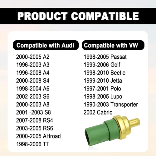 Vista 6 de Sensor de temperatura del refrigerante del motor, compatible con VW Paassat 2.5, TDI 1998-2000, compatible con A3 1.6 1996-2003, S4 4.2 V8
