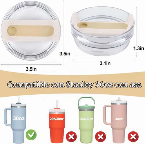 Vista 2 de Paquete de 2 tapas de vaso de 30 onzas de repuesto para vasos Stanley Cup, tapas de repuesto para vasos Stanley de viaje, a prueba de derrames Crema