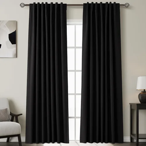 Vista 47 de Nanspring Cortinas de lino 100% opacas para dormitorio, 96 pulgadas de largo, con pestaña trasera, bolsillo para barra, aislamiento térmico, cortina