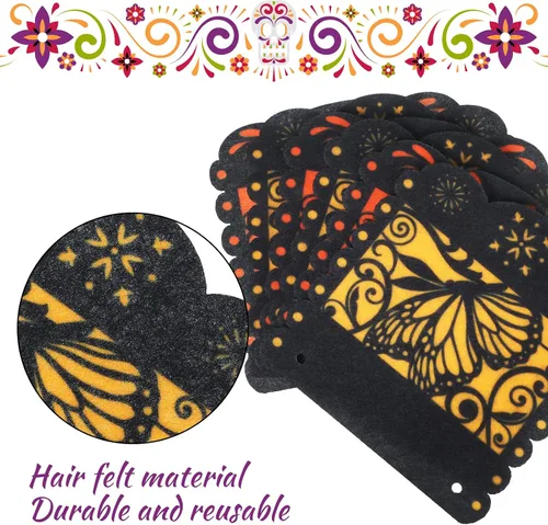 Vista 6 de Pancarta pequeña del Día de los Muertos con diseño de mariposa monarca mexicana, pancartas para fiesta de papel picado, Día de los Muertos