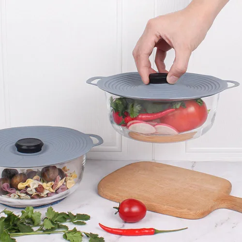 Vista 3 de Tapa universal de silicona para ollas y cuencos, reutilizable, elástica, cubierta de almacenamiento de alimentos, resistente al calor, tapa