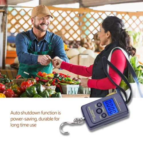 Vista 3 de Báscula de pescado portátil, báscula digital eléctrica para colgar, pantalla LCD de plástico de mano, báscula electrónica de equilibrio de 88.2 lbs