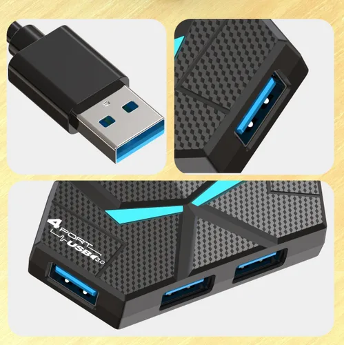 Vista 2 de Hub USB 3.0, concentrador USB de 4 puertos, divisor USB, extensor USB con puerto de alimentación para laptop, PC, Xbox, Gamepad, unidad flash, disco