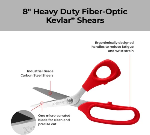 Vista 2 de VAMPLIERS Tijeras de Kevlar de fibra óptica de 8 pulgadas, tijeras de acero al carbono de grado industrial - Cortes Kevlar, Dyneema, Spectra