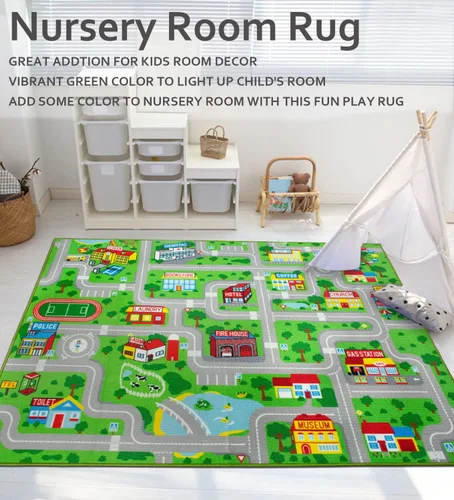 Vista 2 de Yincimar Alfombra de juegos para niños, alfombra de juego con coche, vida urbana, tráfico, carretera, alfombra para niños, alfombra de 5 x 6 pies 6