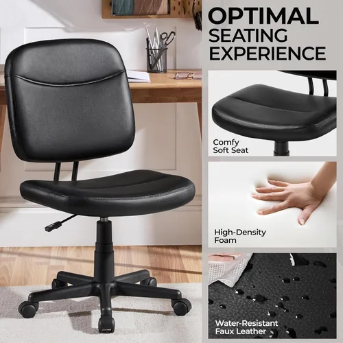Vista 6 de Yaheetech Silla de oficina sin brazos, silla de escritorio ergonómica, respaldo bajo, piel sintética, ajustable, silla giratoria para computadora