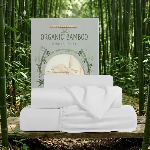 Vista 10 de SONORO KATE Sábanas de bambú 100 % viscosa orgánica derivada de sábanas transpirables y refrescantes para personas que duermen con calor, sábanas
