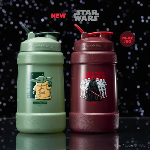Vista 7 de BlenderBottle Star Wars Mandalorian - Botella de agua de medio galón, jarra de agua grande Koda, 74 onzas, I Rule This Space, Darth Vader y Storm