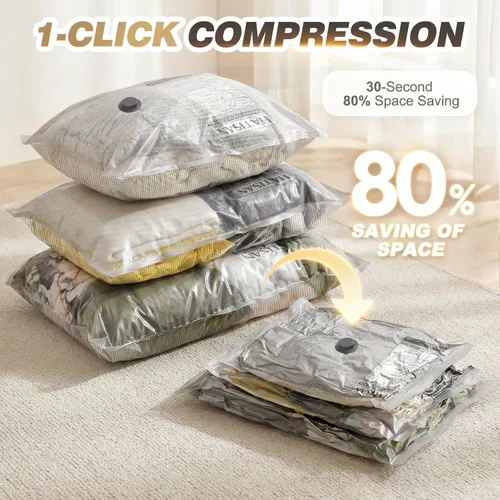 Vista 3 de 10 bolsas de sellado al vacío para ropa de viaje con bomba eléctrica recargable, bolsas de almacenamiento al vacío ahorradoras de espacio