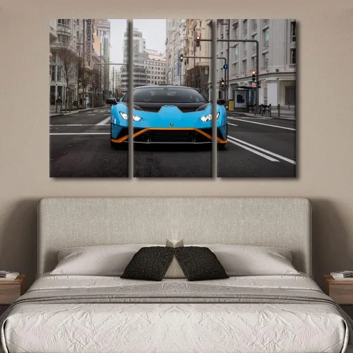 Vista 135 de Arte de pared de auto deportivo rojo para sala de estar, arte de pared de lienzo de súper auto genial, imágenes pósters, 3 piezas, arte moderno