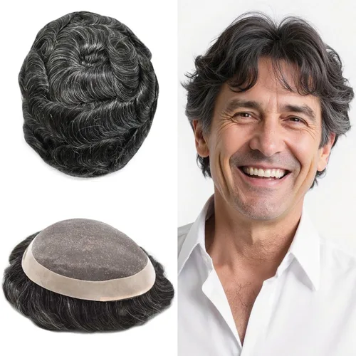 Vista 99 de Mens Toupee Hair Piece Real Human Hair Fine Mono Toupee para hombres Sistema de reemplazo de cabello para hombre Postizo Protesis Capilar Para