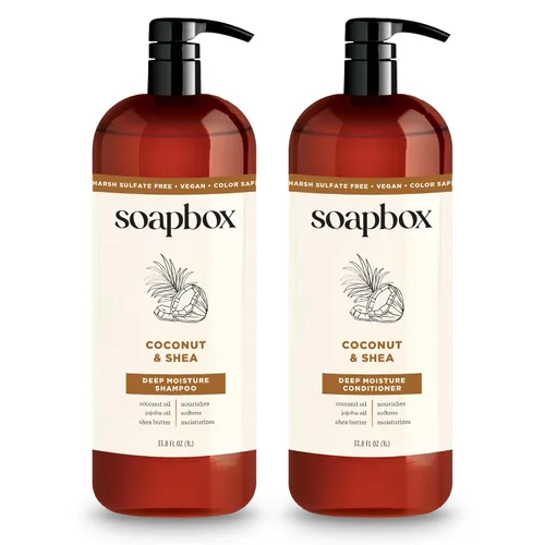 Vista 10 de Juego de Champú y Acondicionador de Argán Soapbox, Voluminizador, Vegano, Protege el Color, Libre de Sulfatos Agresivos y Siliconas, 1 Litro Cada