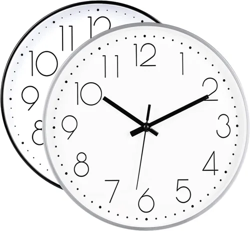 Vista 17 de jomparis Reloj de pared negro de 10 pulgadas, funciona con pilas, reloj de pared silencioso y sin tictac, reloj clásico para el hogar, oficina