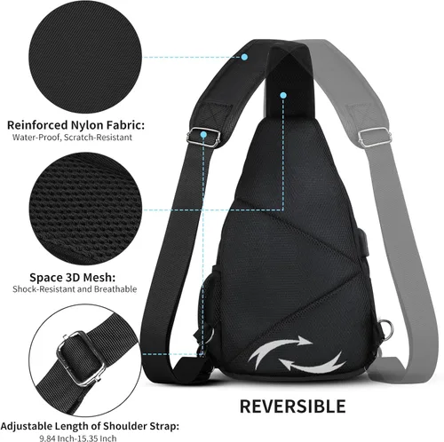 Vista 4 de AMJ Bolso bandolera para hombres y mujeres, mochila de hombro casual, mochila de pecho para senderismo y viajes