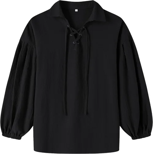 Vista 2 de Camisa de pirata medieval para niños, camisa vikinga renacentista con volantes, para Halloween, jacobita escocés, disfraz de Ghillie