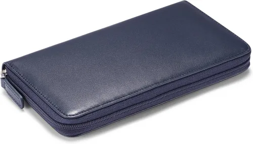 Vista 4 de HISCOW Funda para chequera con cremallera y tarjetero con divisor - Piel de becerro italiana, Azul oscuro, Classic