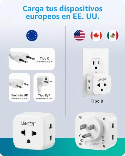 Vista 2 de LENCENT - Adaptador de enchufe de la UE a EE. UU., adaptador de salida europeo a EE. UU