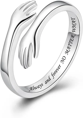 Vista 12 de Anillos de abrazo de plata esterlina S925 para mujeres, adolescentes y niñas, anillo ajustable para nieta, hija, esperanza, promesa, amistad, anillo