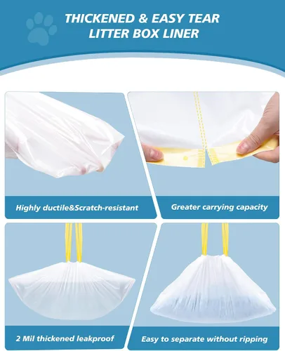 Vista 5 de KONE 45 forros para cajas de arena para mascotas, bolsas automáticas de arena para gatos, bolsas de basura para gatos con cordón grueso y a prueba