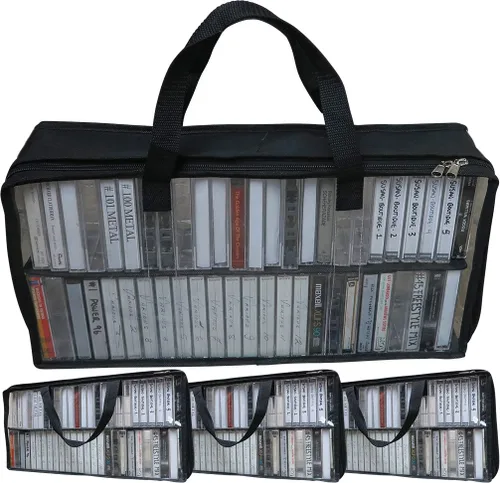 Vista 18 de Evelots Bolsa para Cintas de Casete - Organizador Transparente con Asas - Fácil de Transportar - Sin Polvo ni Humedad - Capacidad para 50 Cintas