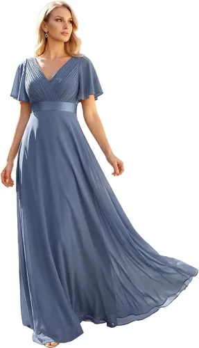 Vista 28 de Ever-Pretty Vestidos formales de mujer para madre de la novia, de manga corta, de chifón, con cintura imperio, de largo hasta el suelo, para dama