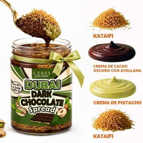 Vista 3 de Dubai - Tarro de chocolate negro de 6.35 onzas para untar, relleno de chocolate gourmet y pistacho con Kataifi, Dubai Dip, experiencia de postre