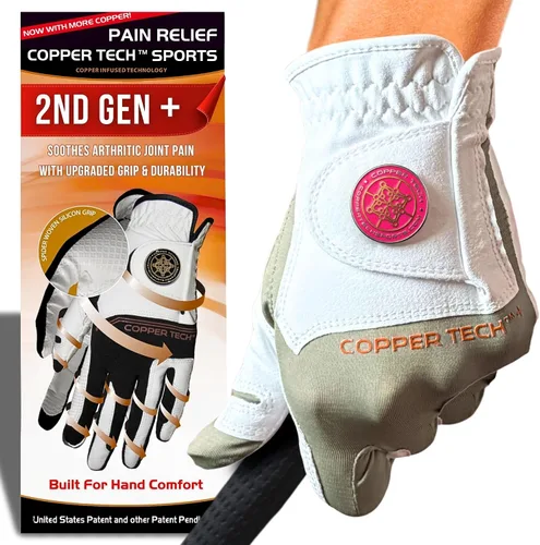 Vista 20 de Copper Tech Plus Ladies Golf Gloves Women (2nd Gen) Copper Compression Joint Support with Flexible & Comfortable Fit Tacky Silicone Pad