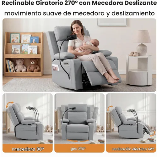 Vista 6 de FiveWillowise Mecedora eléctrica para guardería con reposabrazos ajustables Gris