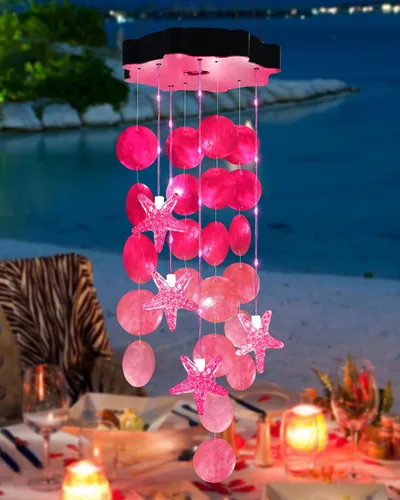 Vista 14 de Toodour Campanillas de viento solares para exteriores, conchas, regalos de luz para mamá, abuela, mujeres, esposa, niñas, luz móvil decorativa solar