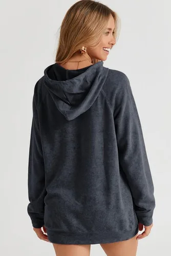 Vista 5 de SHEWIN Sudadera casual con capucha para mujer, manga larga, lisa, ligera, holgada, con bolsillo