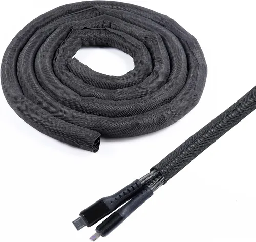 Vista 10 de Cable trenzado dividido negro de 1/2 pulgadas -12 pies de mangas de gestión Flexible Woven Braided Cover Self-Wrapping Wire Loom Cord Protector