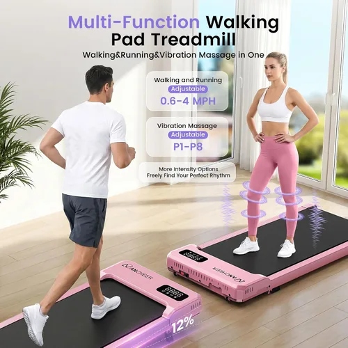 Vista 2 de Pink Walking Pad with Vibration Plate: Under Desk Treadmill with Incline