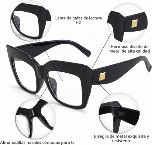 Vista 6 de FEISEDY Gafas de lectura cuadradas de gran tamaño con filtro de luz azul para mujer B2627 Negro